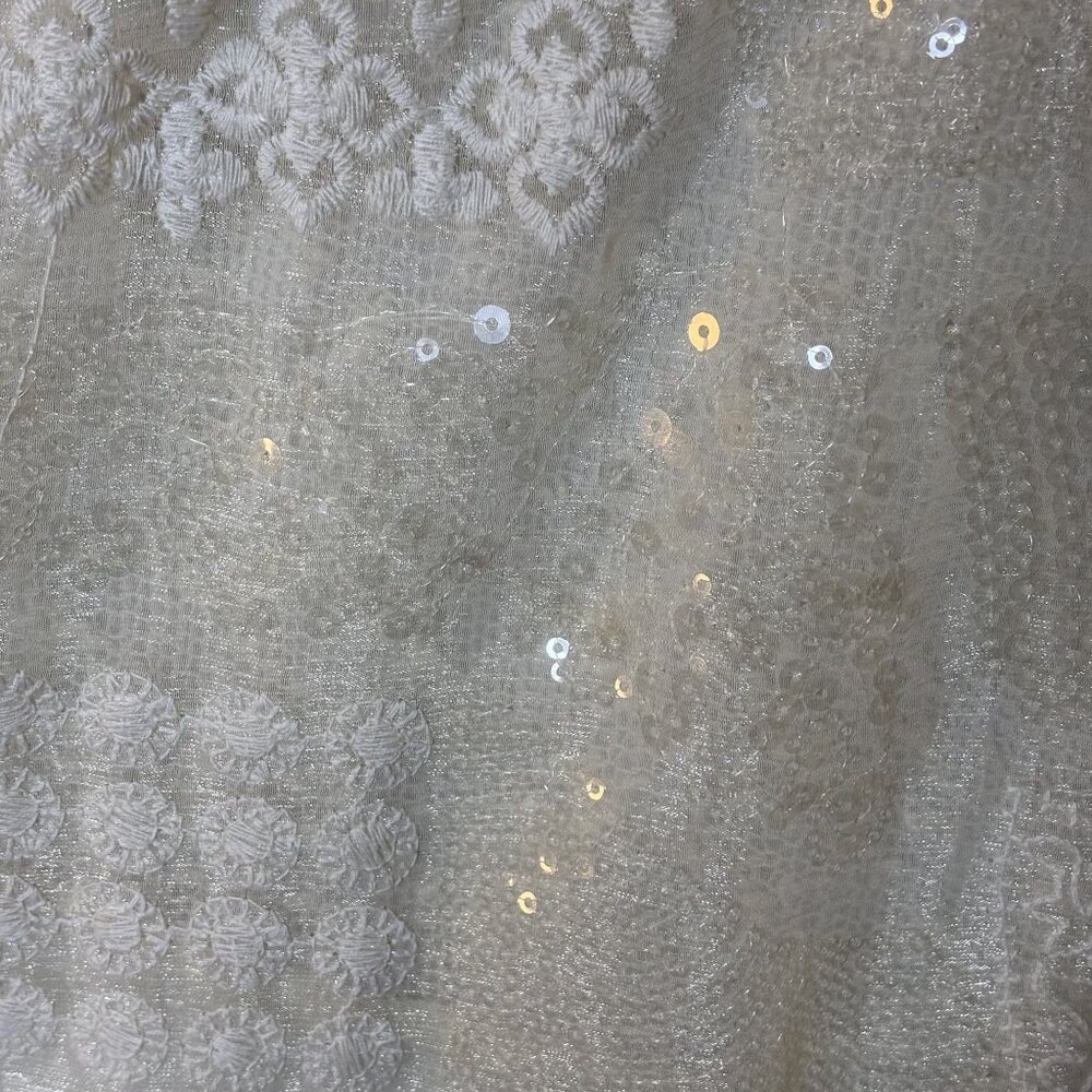 Kristine Boho Sheer Knit Top With Lace & Sequin Layer Cream S/M Polyester - Picture 4 of 11